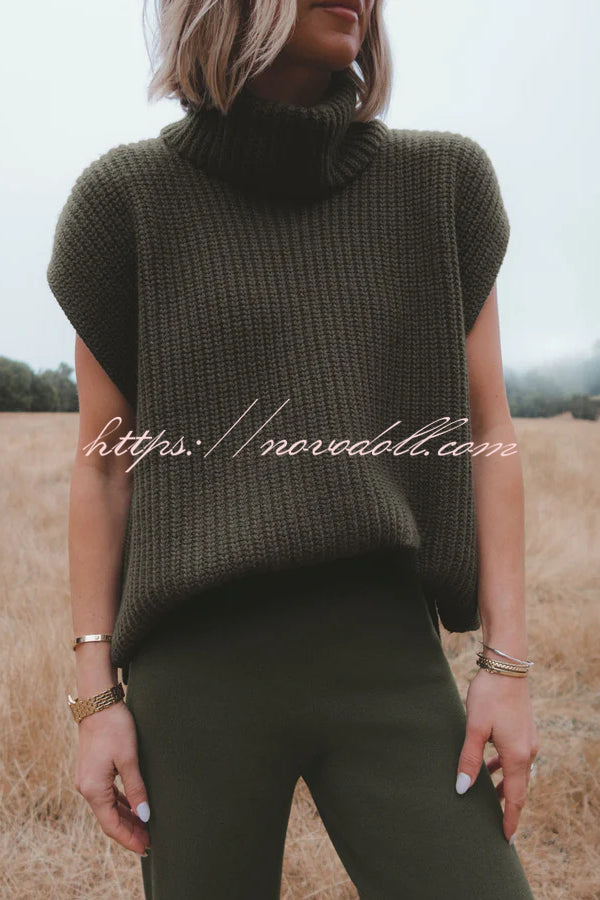 Comfortable and Luxe Knit TurtleNeck Cap Sleeves Lightweight Sweater