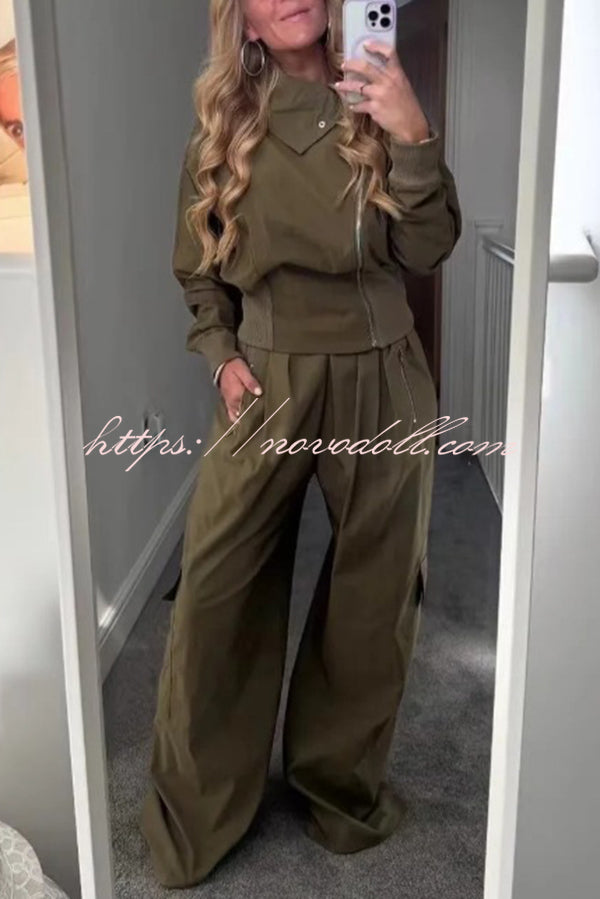 Fashionable Elastic Waist Workwear Wide-leg Pants