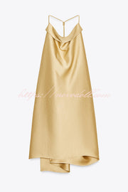 Satin Solid Color Loose Backless Casual Top