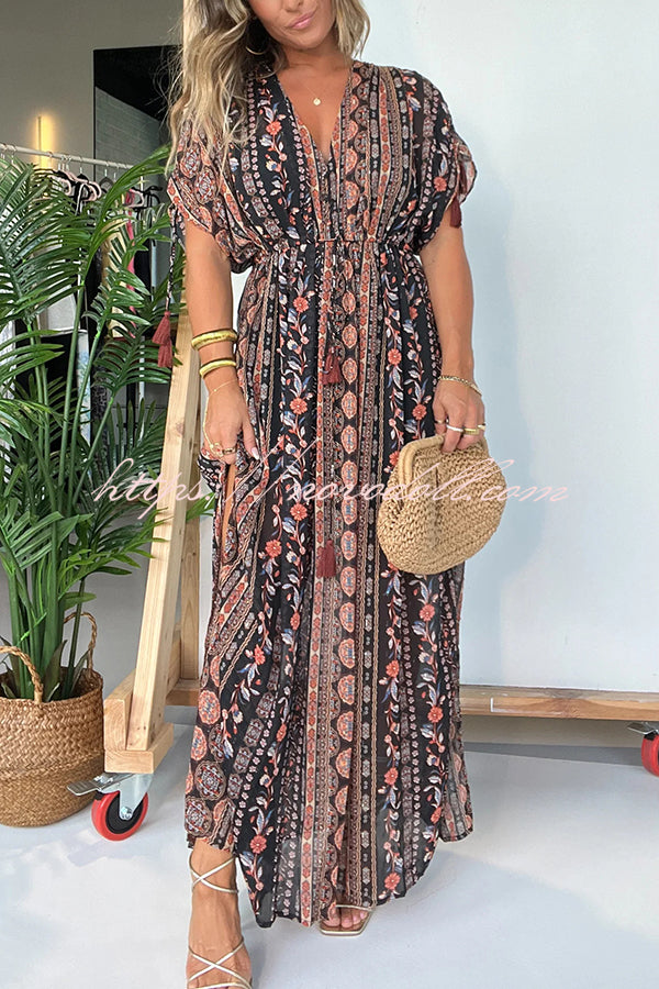 Ethnic Style Unique Print V-neck Loose Maxi Dress