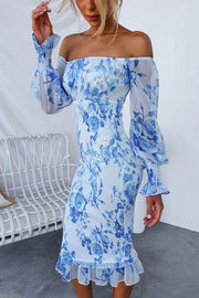 Shine Bright Floral Off Shoulder Smocked Waist Midi Dress