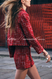 Fashionable Tweed Plaid Texture Casual Mini Skirt