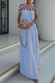 Modern and Sophisticated Linen Blend Draped Braids Cover Up Maxi Dress