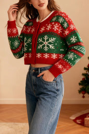 Christmas Snowflake Pattern Loose Long-sleeved Knit Cardigan