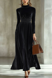 Solid Color Velvet Long-sleeved High-waisted Elegant Maxi Dress