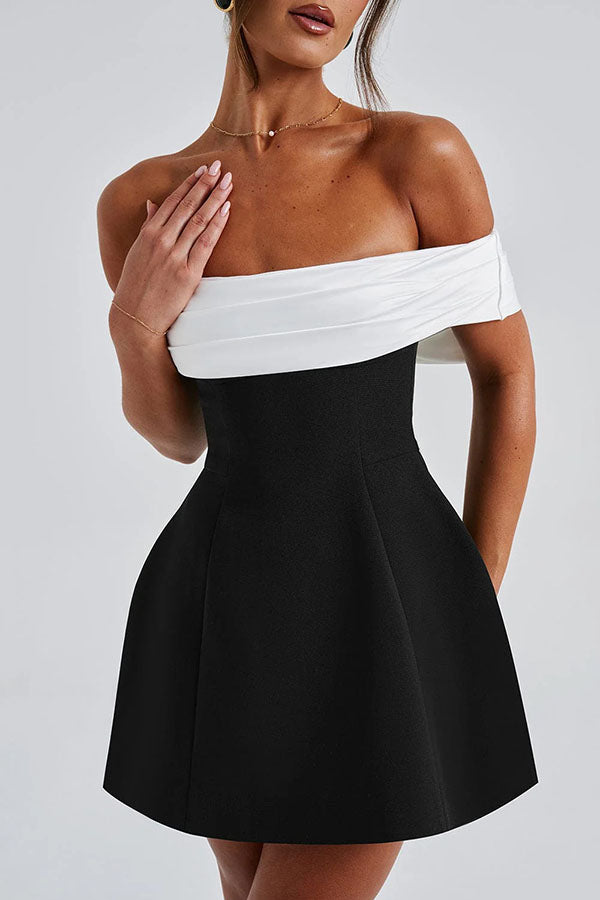 Sexy Contrast Off-the-shoulder Bow-embellished Mini Dress