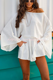 Seaside Leisure Linen Blend Solid Color Long Sleeve Loose Top