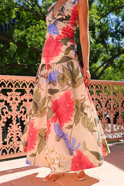 Floral Print Sleeveless V-neck Fitted Maxi Dress