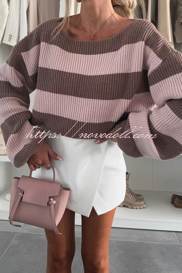 Fashion Striped Loose Long-sleeved Crew Neck Knitted Sweater