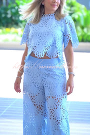 Eliose Scallop Cutout Embroidery Lace Short Sleeve Loose Top