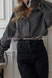 Fashionable Love Polka Dot Lapel Lace Cuffs Casual Shirt