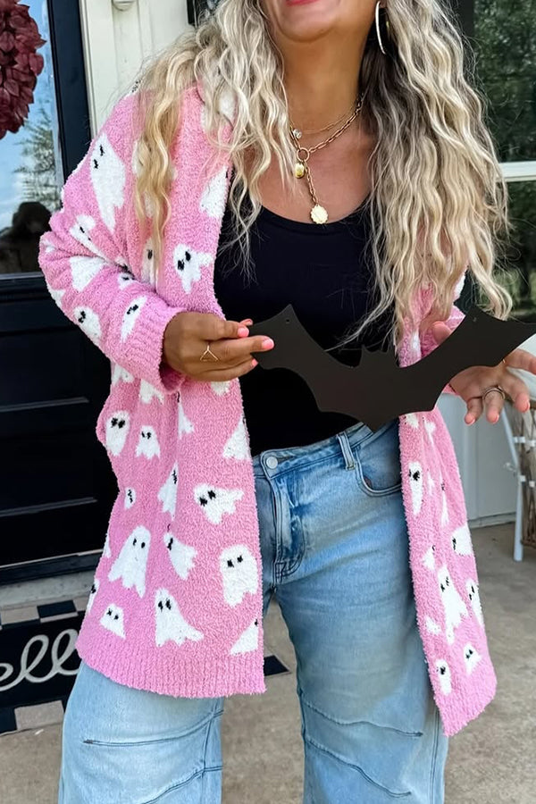 Halloween Ghost Pattern Casual Long Knit Sweater
