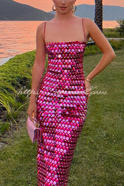 Sexy Sequined Halter-neck Backless Slim Fit Slit Midi Dress