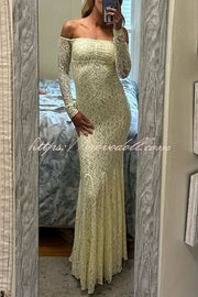 Sexy Off Shoulder Long-sleeved Lace Slim Fishtail Maxi Dress