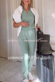 Sheridan Half-Zip Neck Short Sleeve Sweatshirt and Elastic Waist Pocket Jogger Set