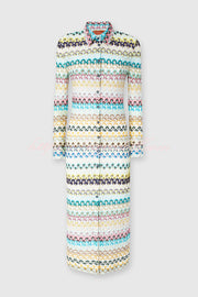 Anna Knit Colorful Herringbone Print Shirt Neck Button Long Sleeve Slim-fit Long Cardigan