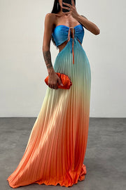 Get Ready Beautiful Gradient Print Cutout Halterneck Pleated Maxi Dress