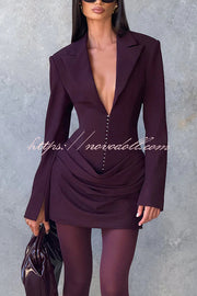 Solid Color Slim-fit V-neck Elegant Draped Formal Mini Dress