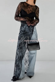 Sexy Openwork Lace Long-sleeved Asymmetrical Casual Top