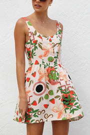 Botanical Print Sleeveless Button-Down Mini Dress