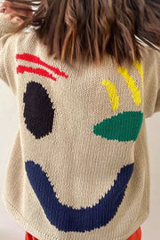 Feel Good Knit Colorful Smiley Face Loose Pullover Sweater