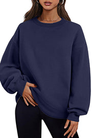 Solid Color Round Neck Pocket Loose Warm Long Sleeve Sweatshirt