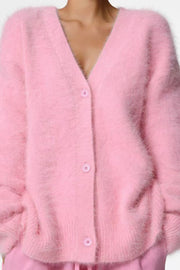 Solid Color Loose V-neck Long-sleeved Lazy Knitted Cardigan