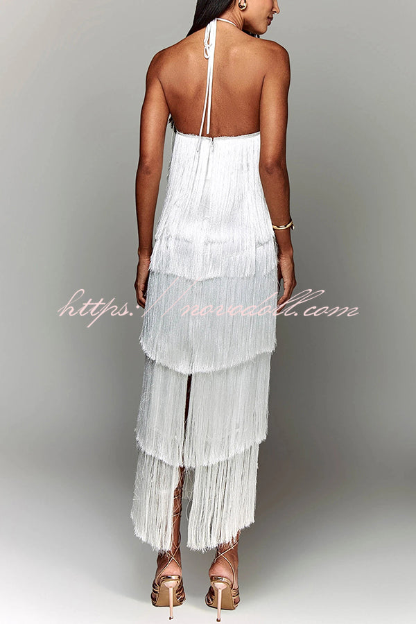 Sexy Halterneck Backless Elegant Fringe Maxi Dress