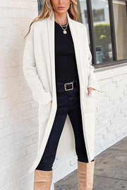 Solid Color Long-sleeved Casual Loose Pocket Mid-length Cardigan