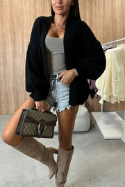 Solid Color V-neck Long-sleeved Casual Knitted Cardigan