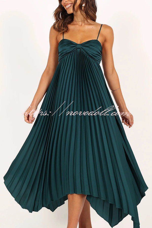 Solid Color Sexy Suspender Pleated Irregular Midi Dress