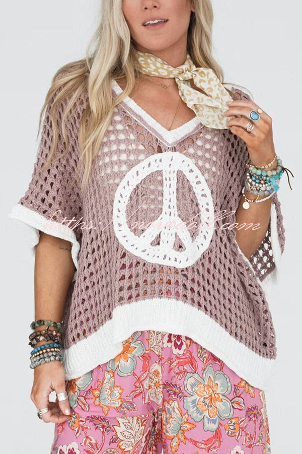 Fashionable V-neck Knitted Hollow Loose Cover-ups
