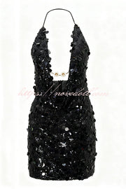 Sexy Halter Neck Sequined Open Back Mini Dress
