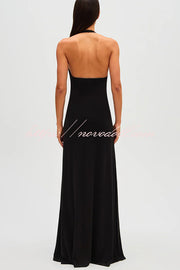 Sexy Silhouette Deep U-neck Halter Waterfall Sash Drape Maxi Dress