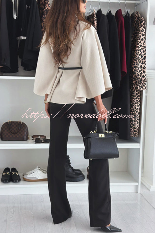 Elegant Moment Woolen Button Turtleneck Belted Oversized Cape