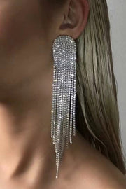 Fashionable Super Shiny Rhinestone Long Tassel Earrings
