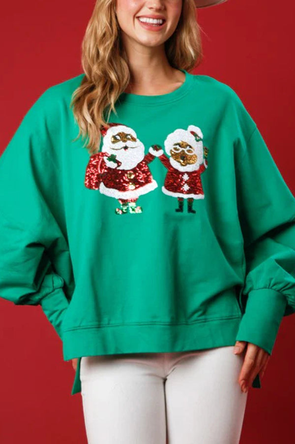 Christmas Santa Sequined Casual Loose Long Sleeve Sweatshirt