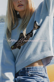 Fashionable Fish Pattern Round Neck Loose Knitted Sweater