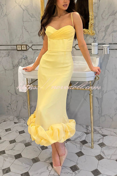 Dreamy and Romantic Ruched Bust Cloud Shape Hem Slip Midi Dress