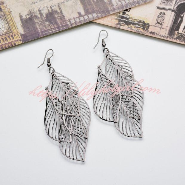 Multi Leaf Pattern Drop Earrings