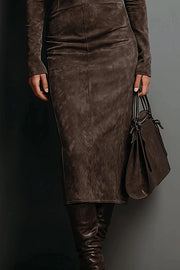 Stylish High-neck Long-sleeved Slim-fit Midi Dress