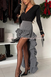 Toast To Midnight Solid Color High Rise Irregular Ruffled High Low Maxi Skirt