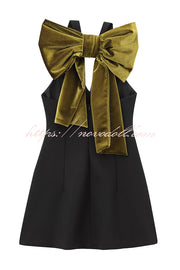 Sweet Party Contrast Back Velvet Bow Detail Mini Dress