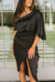 Glam Expectations One Shoulder Satin Drape Dress