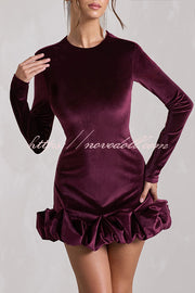Solid Color Velvet Slim-fit Long-sleeved Mini Dress