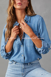 Solid Color Casual Lapel Single Breasted Pocket Long Sleeve Shirt