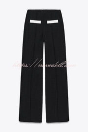 Fashion Contrast Color Stretch High Waist Casual Straight Pants