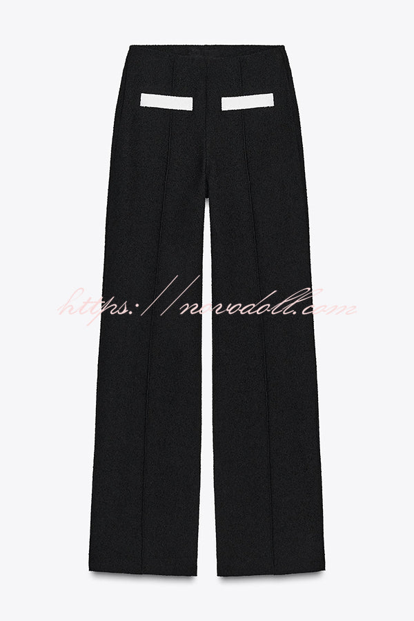 Fashion Contrast Color Stretch High Waist Casual Straight Pants