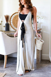 Boat Date Knit Contrast Self Tie Flowy Oversized Maxi Dress