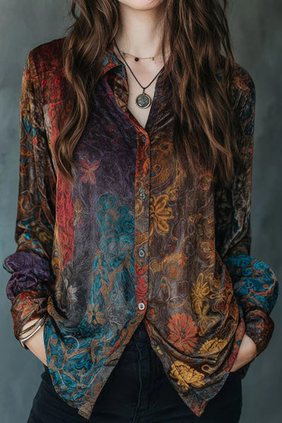 Unique Print Retro Long-sleeved Casual Shirt